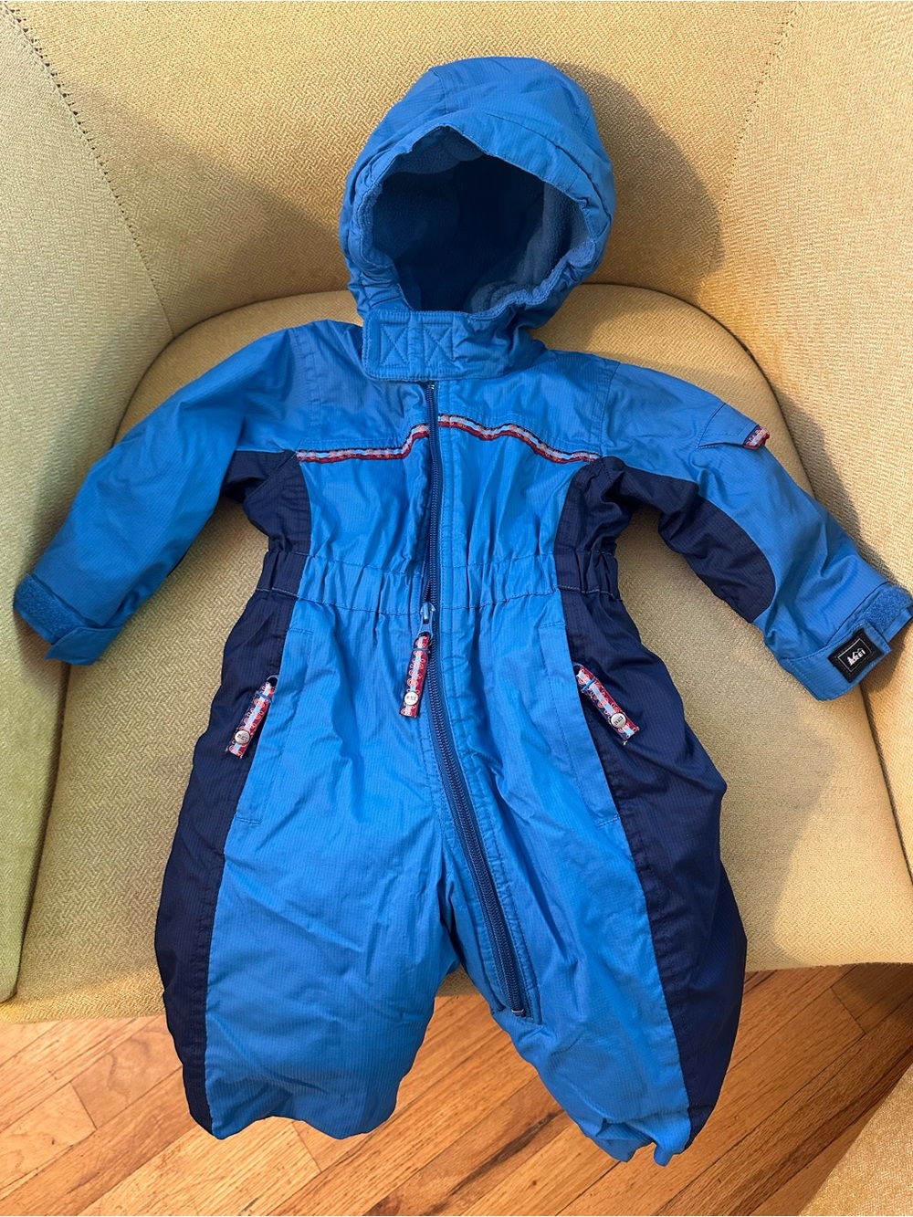 Vintage Blue Hooded Infant Snowsuit- REI